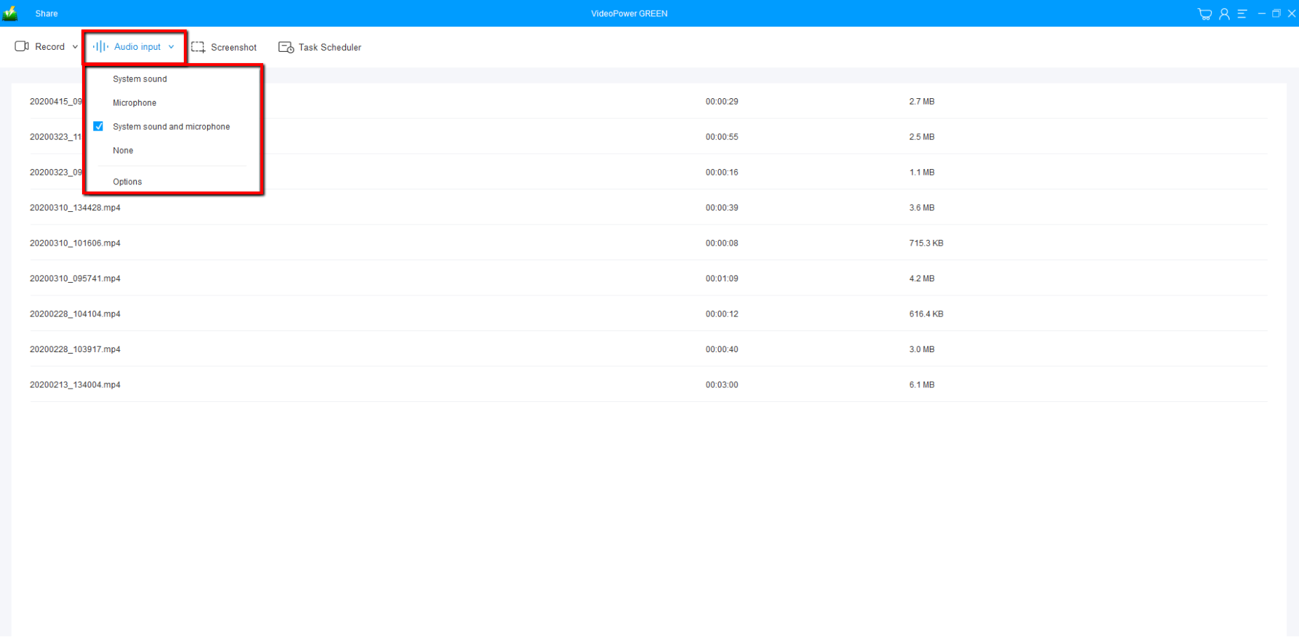 Best 4k Screen Recorder Software, VideoPower GREEN, modify audio input
