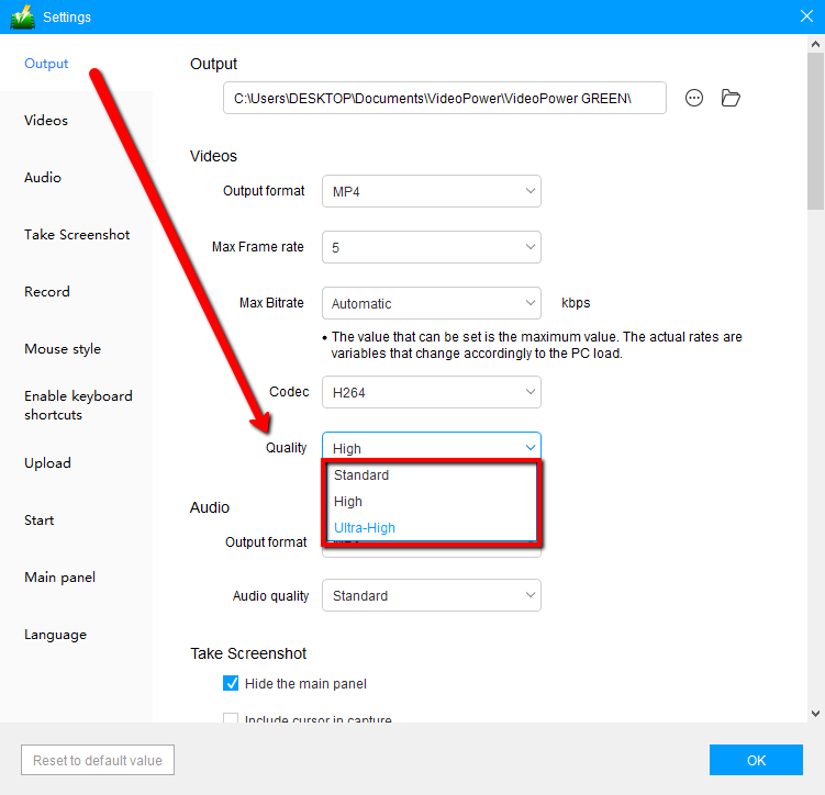 Best 4k Screen Recorder Software, VideoPower GREEN, modify quality
