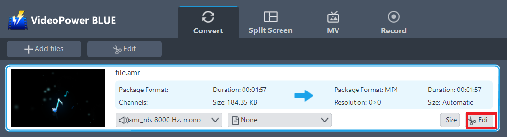 アムルにmp3のための最高のコンバータ、ビデオパワーブルー編集AMRファイル。