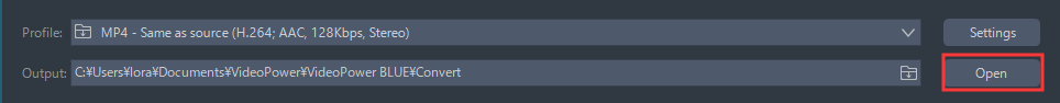 MP4にMTSを変換する方法, ビデオパワーブルーは、出力フォルダを開きます.