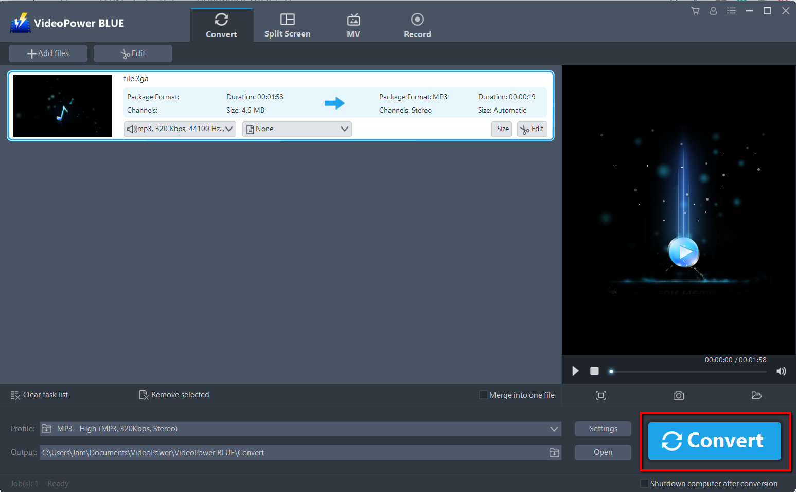 convert OGG to MP3, VideoPower BLUE, convert