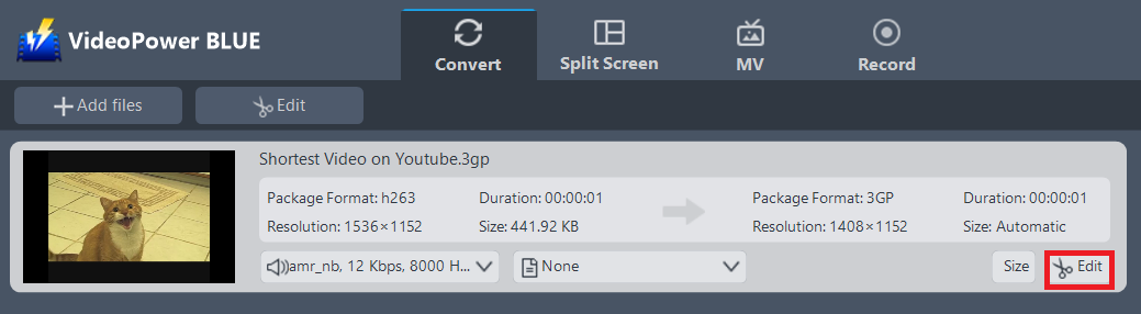 convert 3GP to WMV, VideoPower BLUE, edit