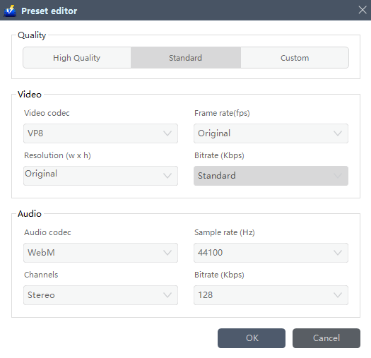 convert 3GP to WMV, VideoPower BLUE, Preset editor.