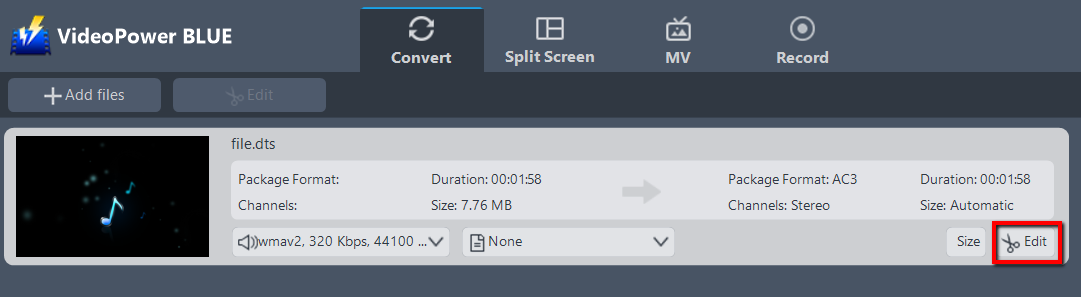 AC3、ビデオパワーブルー編集ファイルにDTSを変換します。