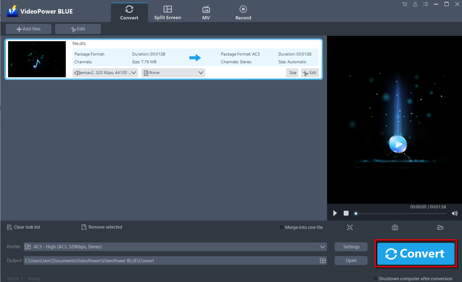 DTS を AC3 に変換すると、ビデオパワーブルーが DTS を AC3 に変換します。