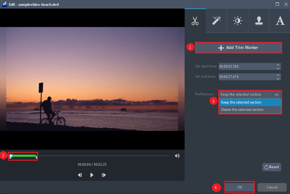 MP4コンバータ、ビデオパワーブルーに最高のDVD、トリムを追加