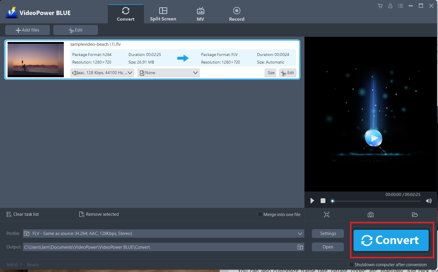 WMV に FLV を変換, ビデオパワー ブルー は、WMV に FLV を変換する開始