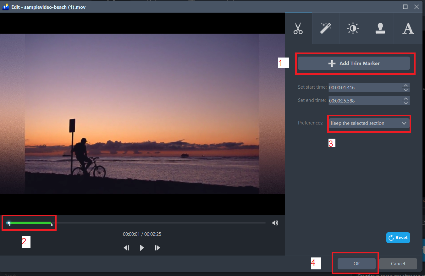 GIFにMOVを変換, ビデオパワーブルー, トリムMOVファイル