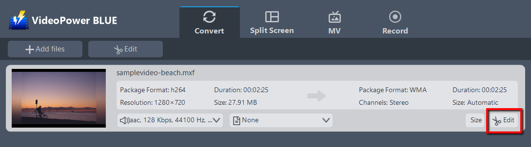 MP4、ビデオパワーブルー編集ファイルにMXFを変換します。