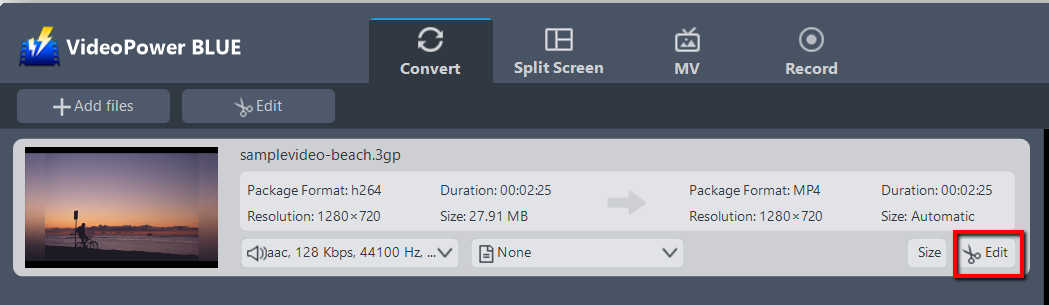 convert video to Samsung devices, VideoPower BLUE edit file.