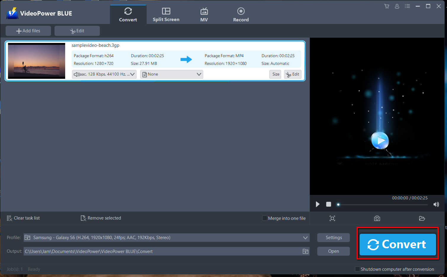 convert video to Samsung devices, VideoPower BLUE start to convert