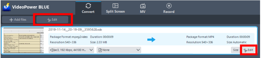 MP4、ビデオパワーブルーにVOBを変換し、VOBファイルを編集します。
