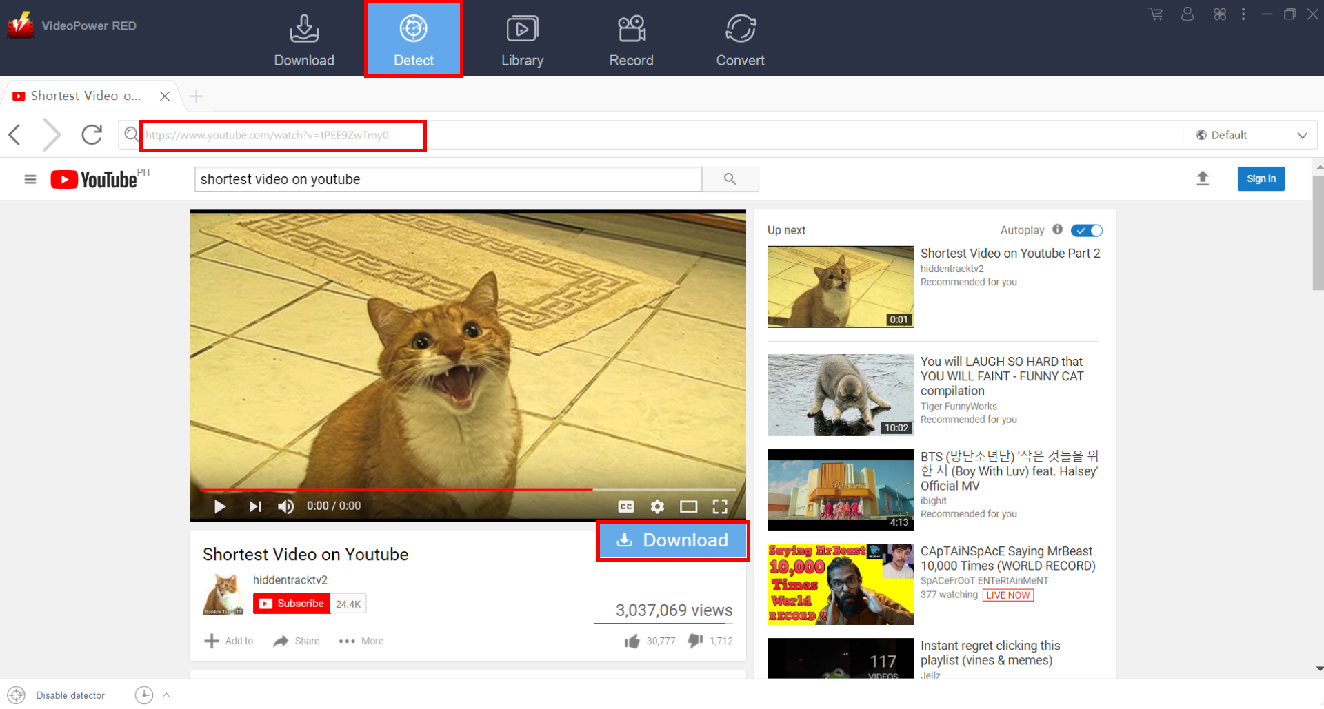 MP4、ビデオパワーレッド、埋め込みブラウザにYouTubeを変換