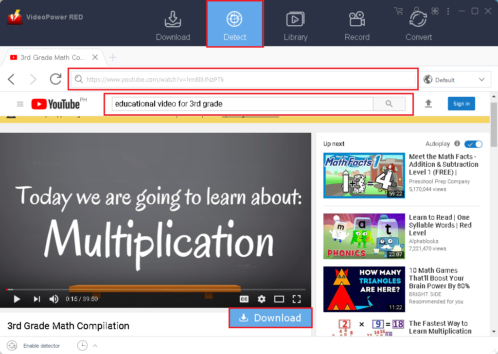 VideoPower RED, educational YouTube video downloader, auto-detect YouTube site