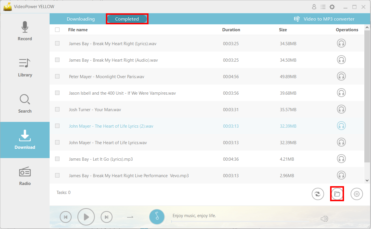 download MP3 to iPod, VideoPower YELLOW, completed tab.