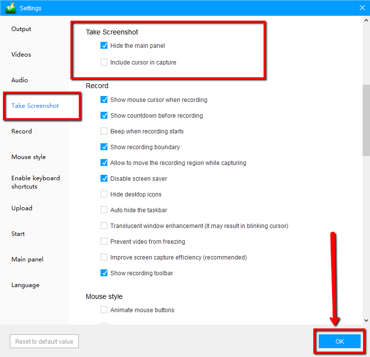 Snagit alternative, VideoPower GREEN, take screenshots settings.