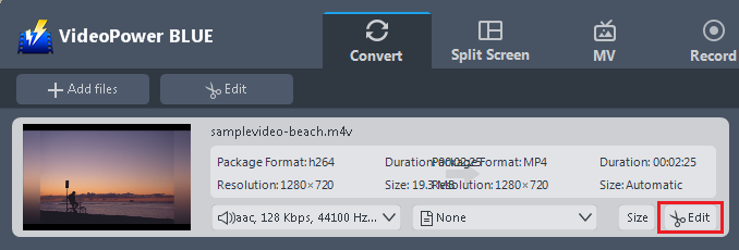 convert M4V to MP4, VideoPower BLUE edit file.