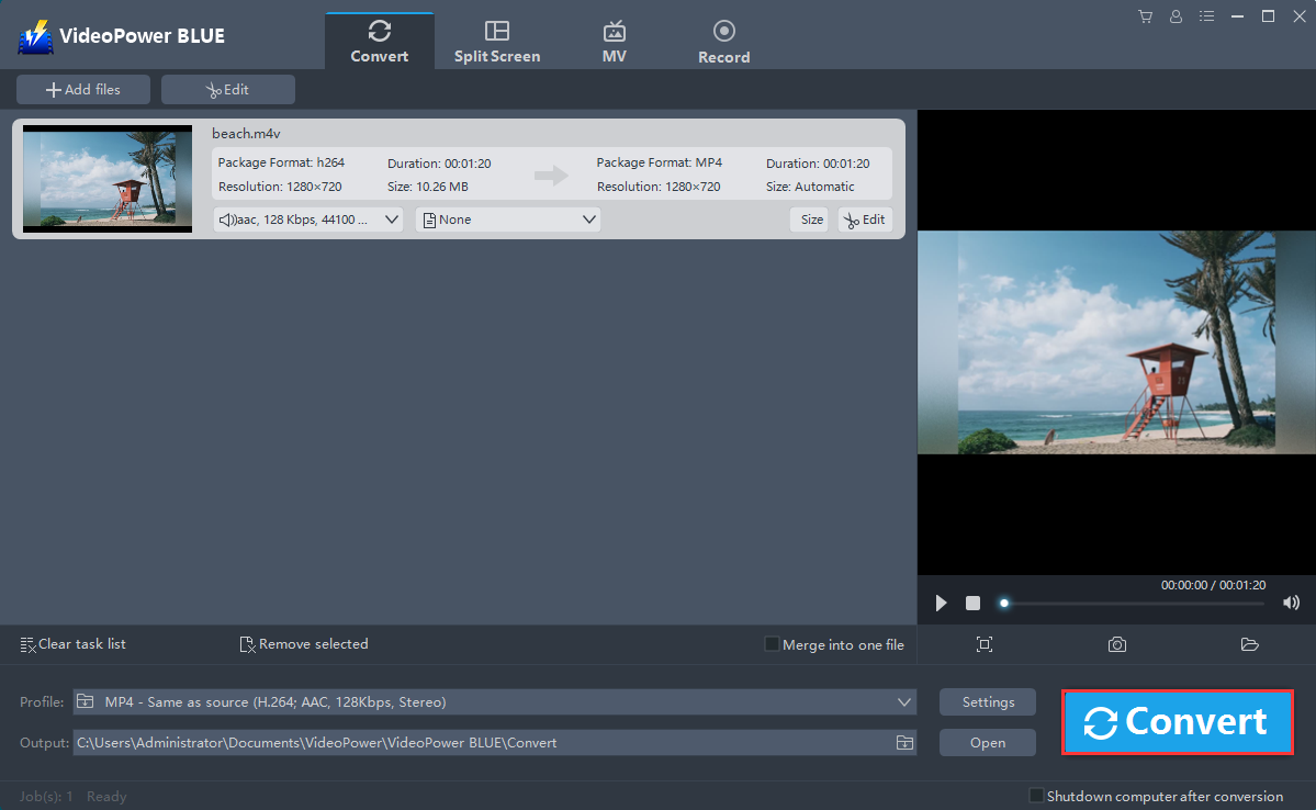 convert M4V to MP4, VideoPower BLUE start to convert M4V to MP4..