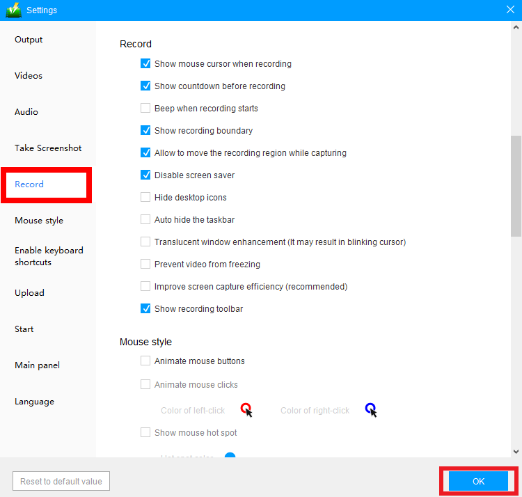 1080p video screen recorder, VideoPower GREEN, record settings