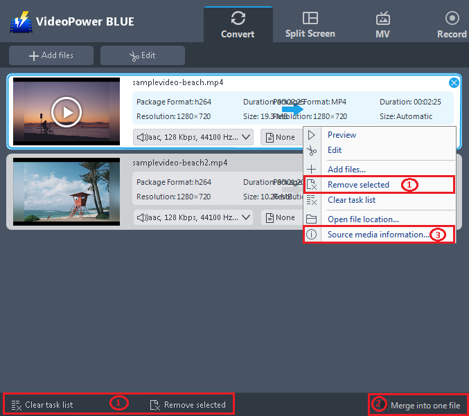 VideoPower BLUE Manual, Delete or Merge File