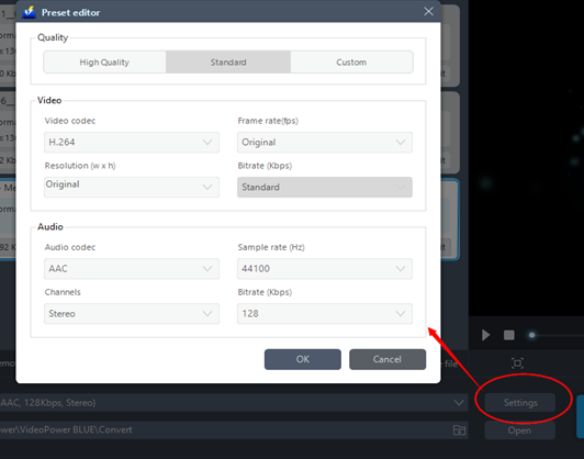 VideoPower BLUE Manual, Parameter Settings