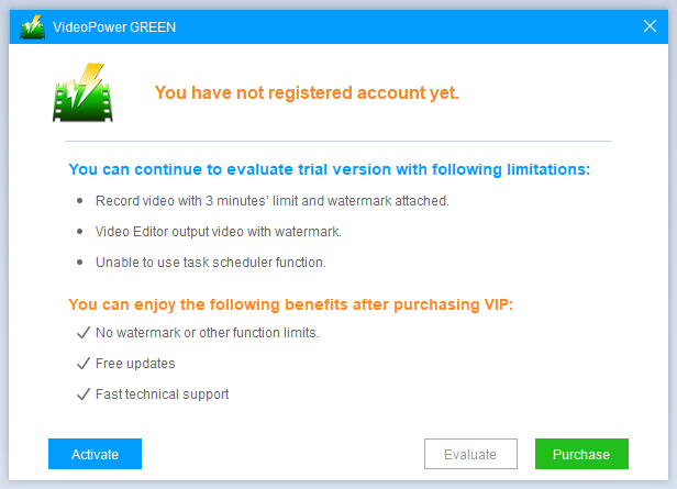 VideoPower GREEN, Registration Guide