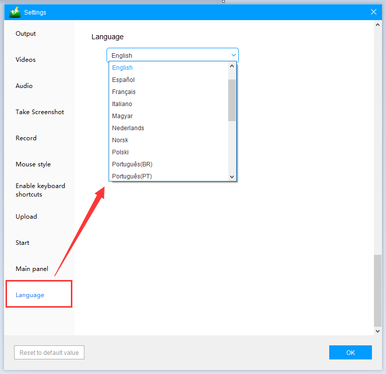 VideoPower GREEN, Language Settings 