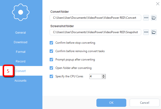 VideoPower RED, Convert Settings 