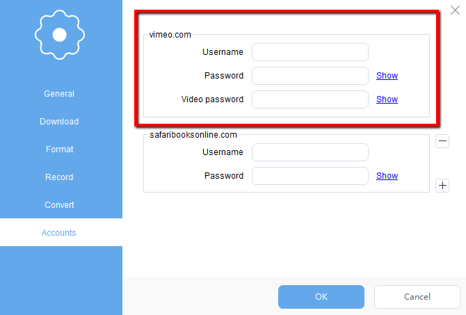  VideoPower RED, Account Settings, vimeo 