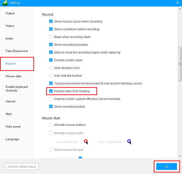  VideoPower GREEN FAQ, fix freezing recorded video, record settings