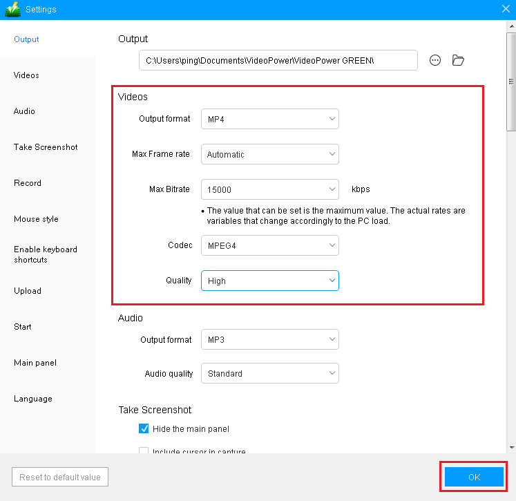 VideoPower GREEN FAQ, recommended recording format