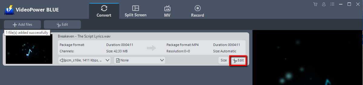 convert WAV to M4A, VideoPower BLUE edit audio file.