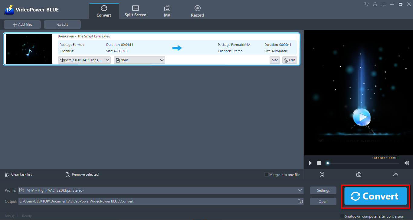 convert WAV to M4A, VideoPower BLUE start to convert WAV to M4A.